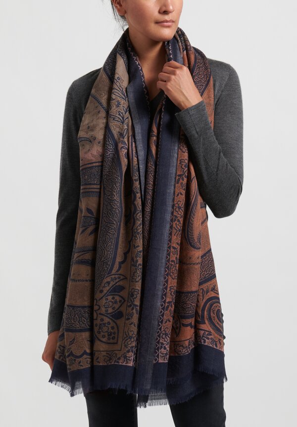 Etro Cashmere Paisley Scarf in Blue/Brown	