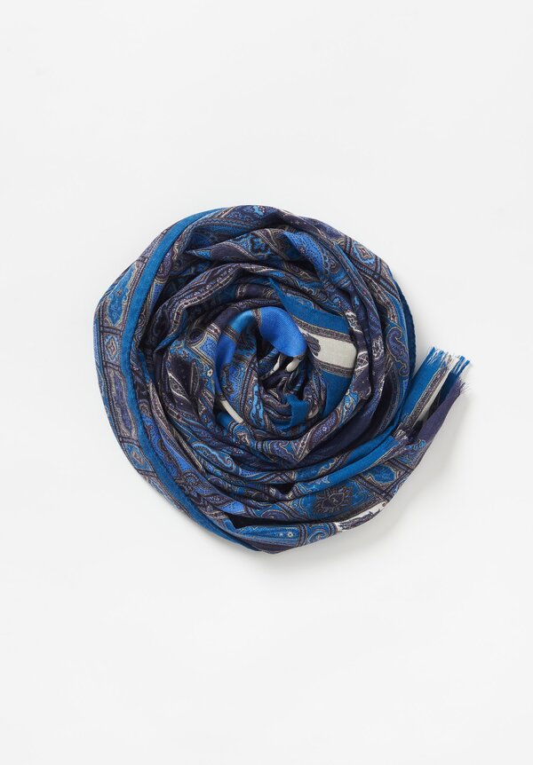 Etro Cashmere/Silk Intricate Paisley Pattern Scarf in Blue	