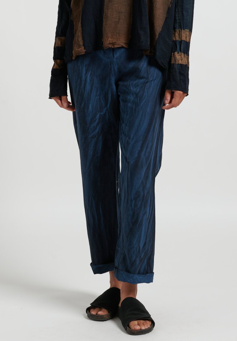 Gilda Midani Silk Linen Straight Leg Pants in Last Blue	