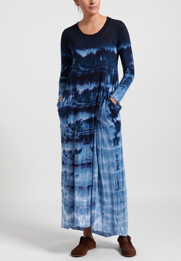 Gilda Midani Pattern Dyed Cotton Recortes Dress in Blue Ray	