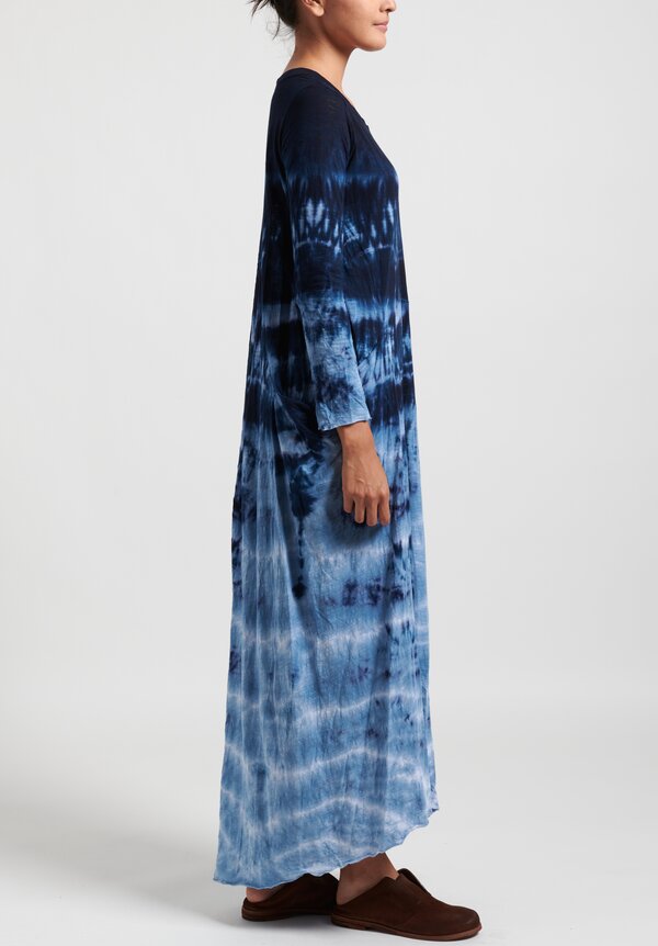 Gilda Midani Pattern Dyed Cotton Recortes Dress in Blue Ray	