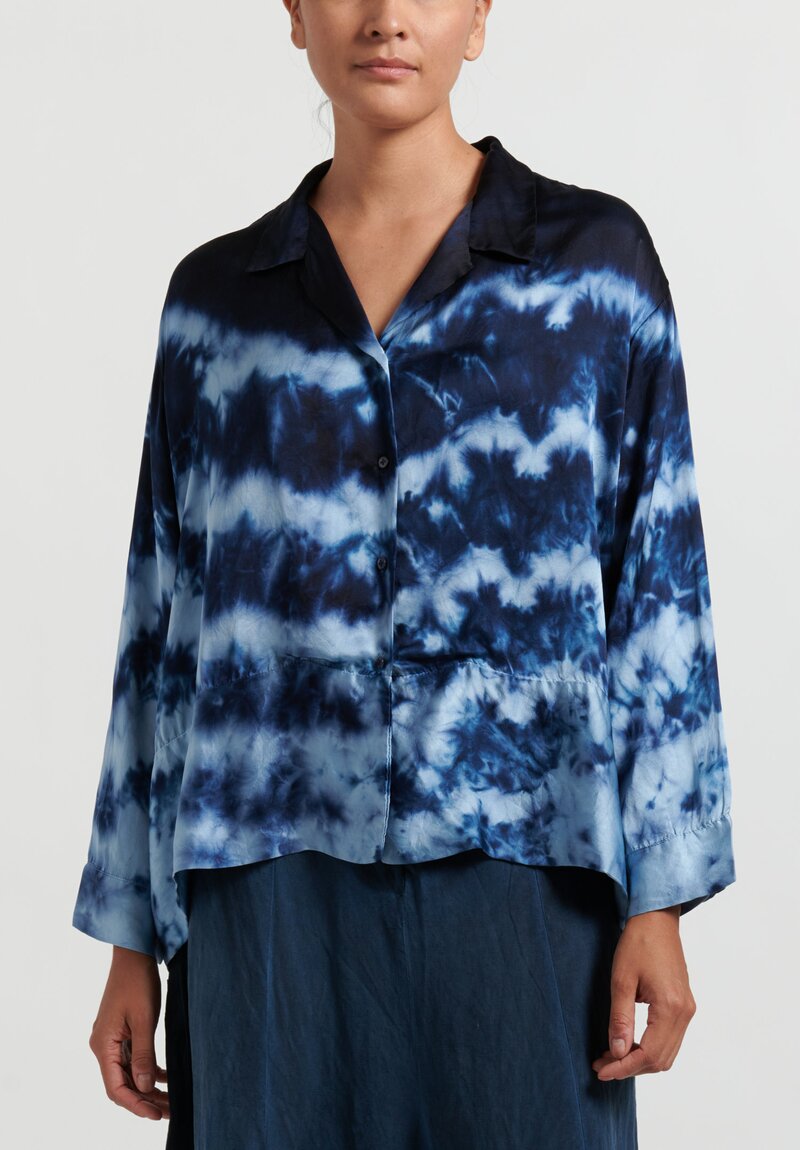 Gilda Midani Silk Satin "Cupula" Shirt in Blue Ray	