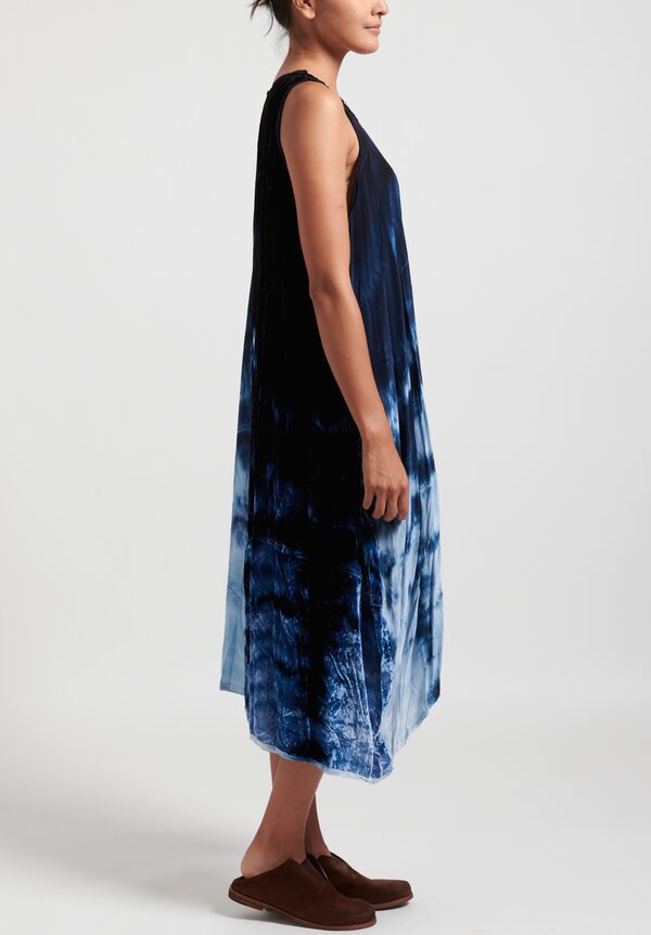 Gilda Midani Pattern Dyed Silk Velvet Hole Dress in Blue Ray	