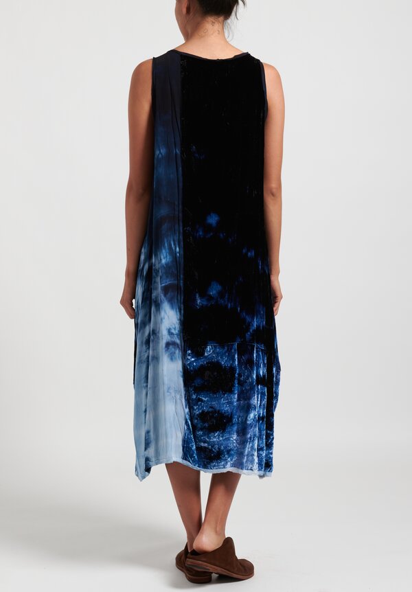 Gilda Midani Pattern Dyed Silk Velvet Hole Dress in Blue Ray	