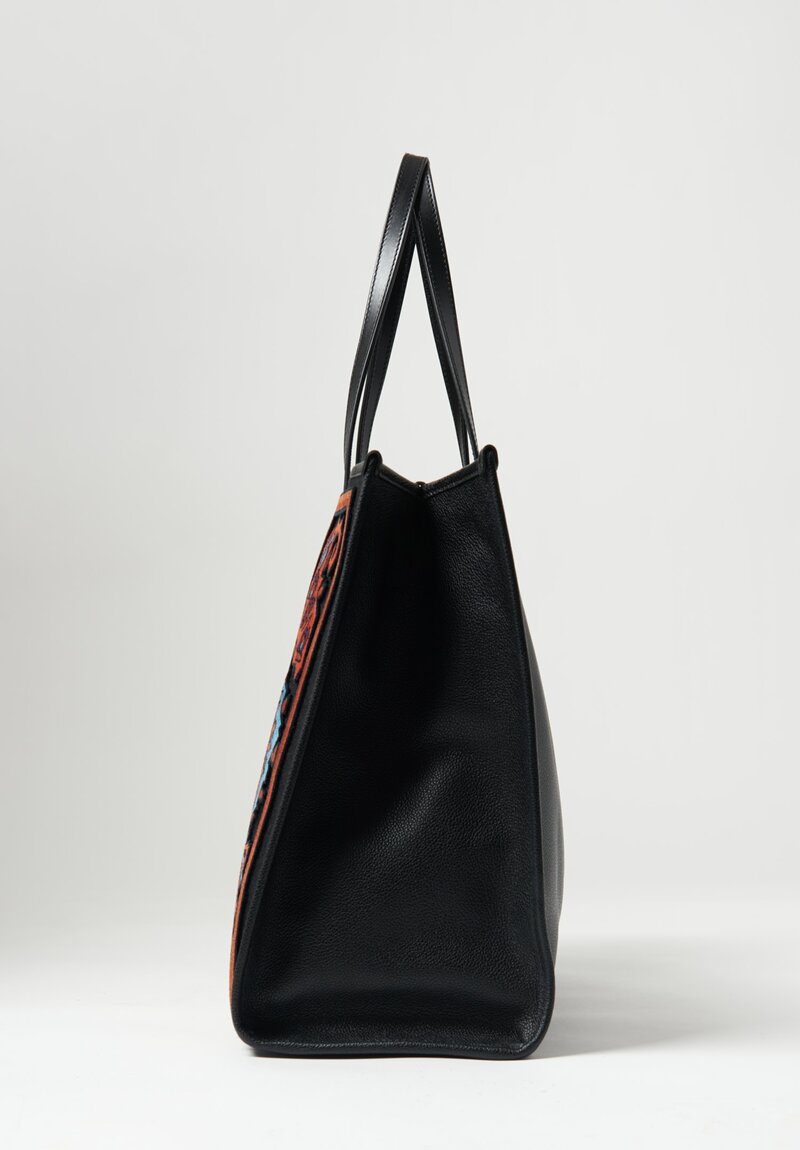 Etro Embroidered Wool and Leather Shopping Bag in Red, Blue & Black	