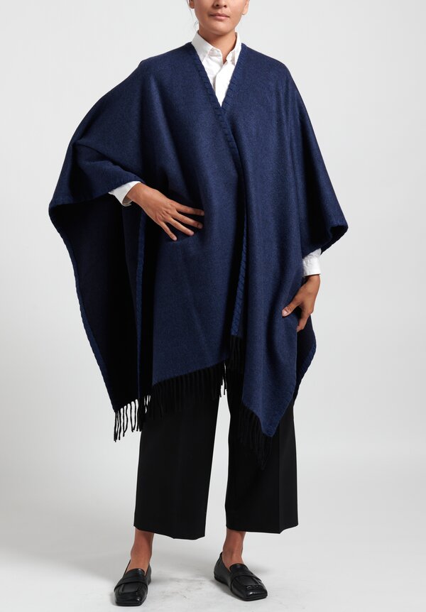 Alonpi Cashmere Side Stitched Cape	in Blue