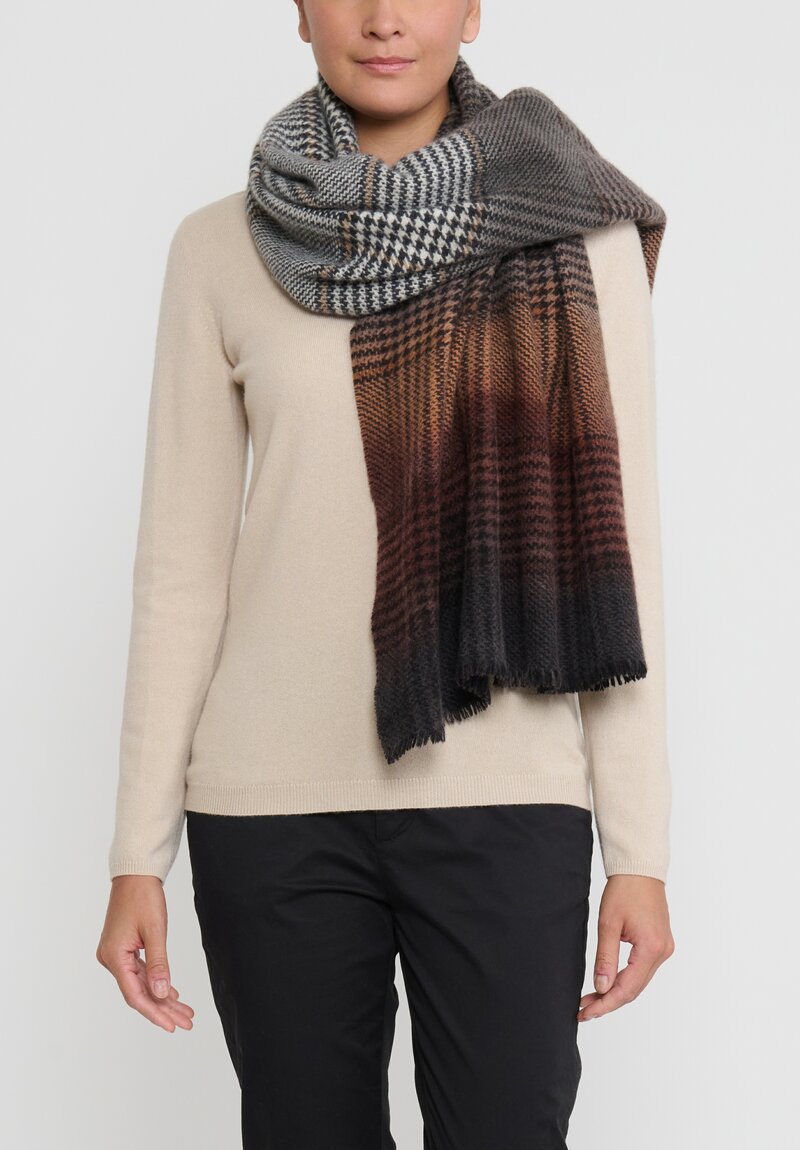 Alonpi Cashmere Houndstooth Shawl in Brown/Grey | Santa Fe Dry