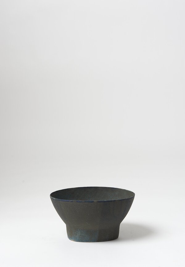 Linda Ouhbi Hand-Made Footed Oval Bowl Grey Blue	