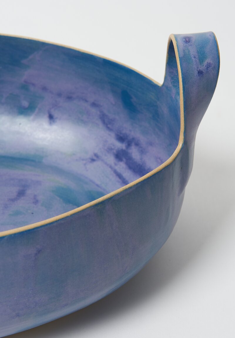 Laurie Goldstein Ceramic Large Oval Basket Bowl Blue	