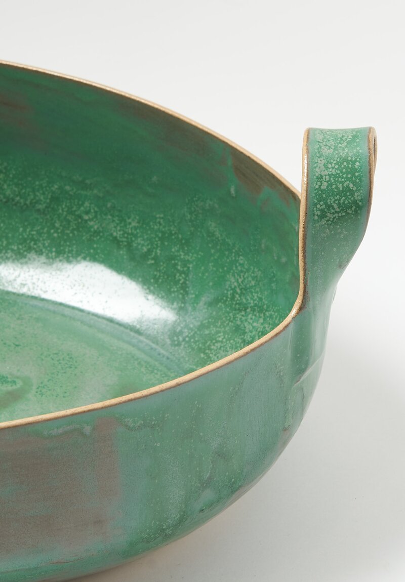 Laurie Goldstein Ceramic Large Oval Basket Bowl Green	