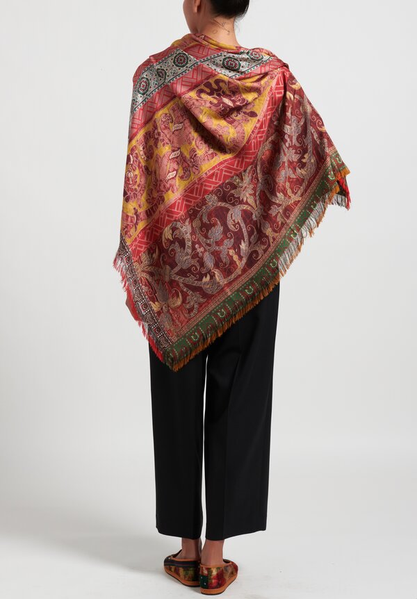 Pierre Louis Mascia Silk Tapestry Scarf in Red/Gold