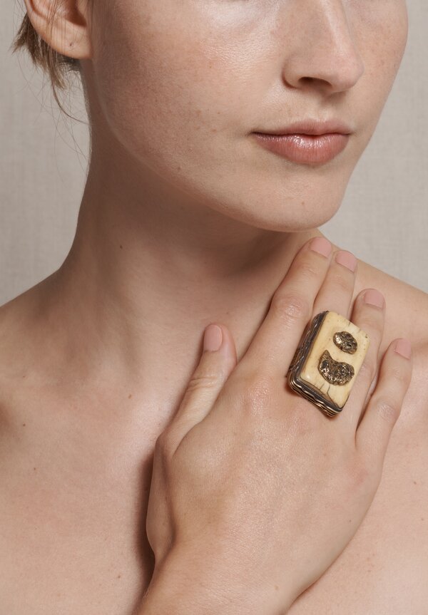 Pamela Adger Sterling Brass Antique Bone Hat Toggle China Ring	