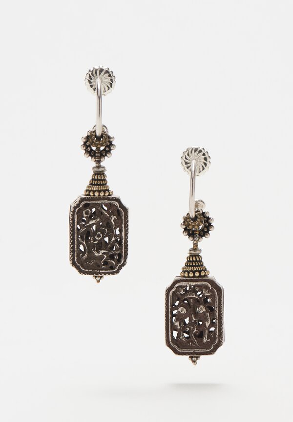Pamela Adger Antique Silver Bead Hoop Earrings	