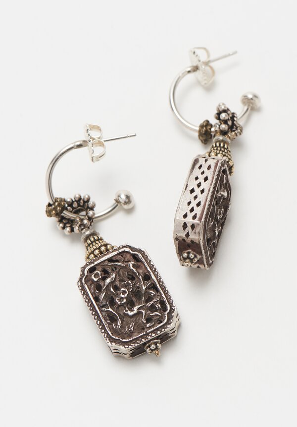 Pamela Adger Antique Silver Bead Hoop Earrings	