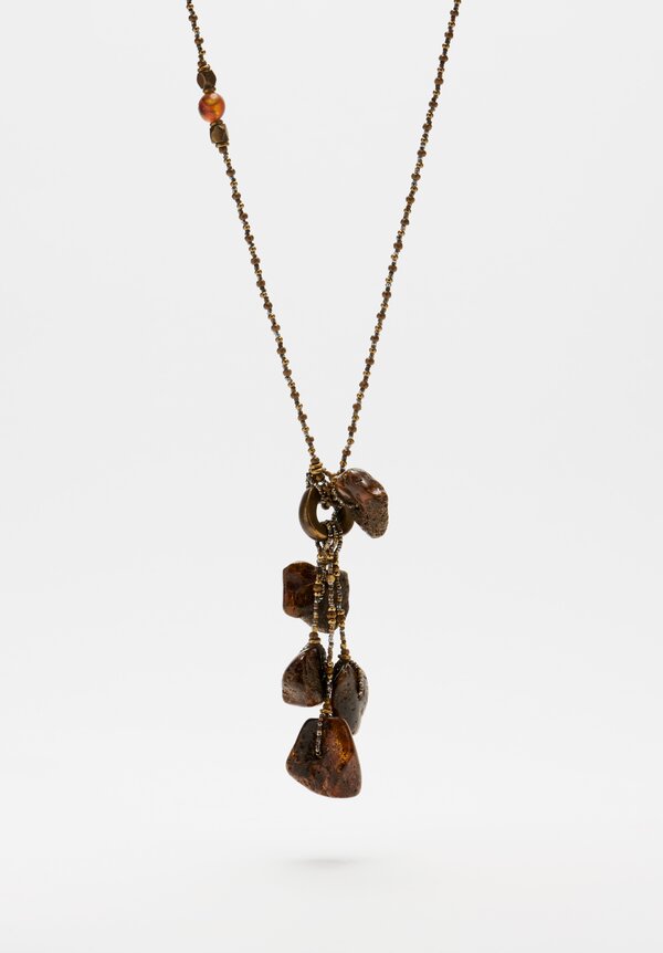 Pamela Adger Baltic Amber Pendant Brass Bead Necklace	