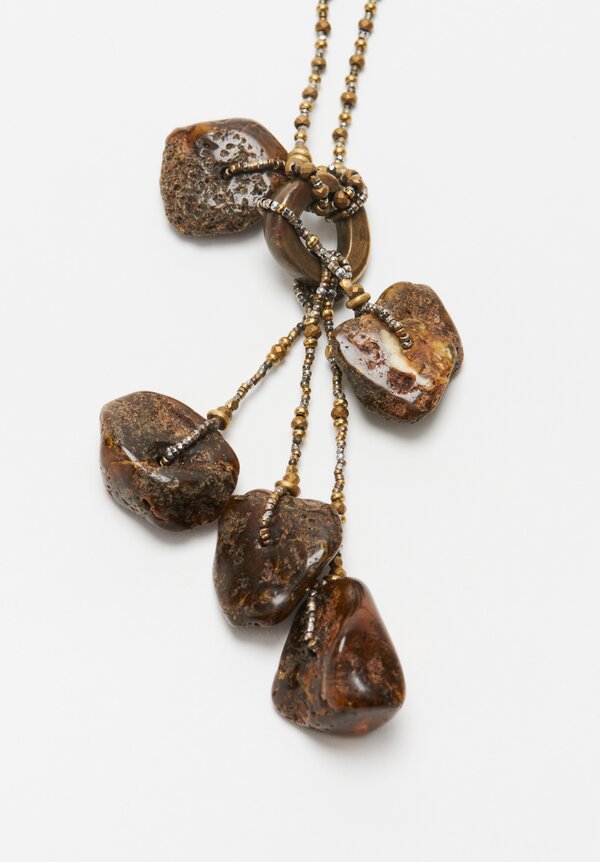 Pamela Adger Baltic Amber Pendant Brass Bead Necklace	