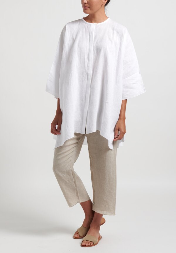 Shi Cashmere Linen Oversize Short Sleeve Shirt in White	