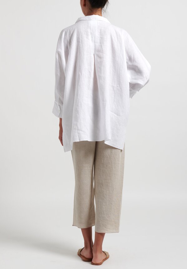 Shi Linen Oversize 3/4 Sleeve Double Collar Shirt in White