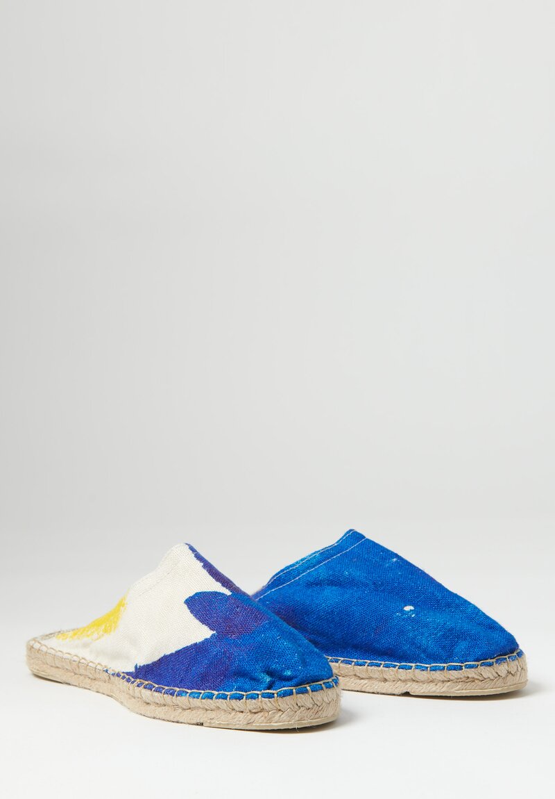 Daniela Gregis Honey Open-Back "Drawing" Patterned Espadrilles in Blue and White, Size 40	
