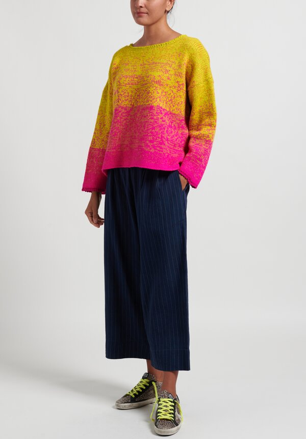 Pero Wool Knit Sweater in Lime Green and Hot Pink