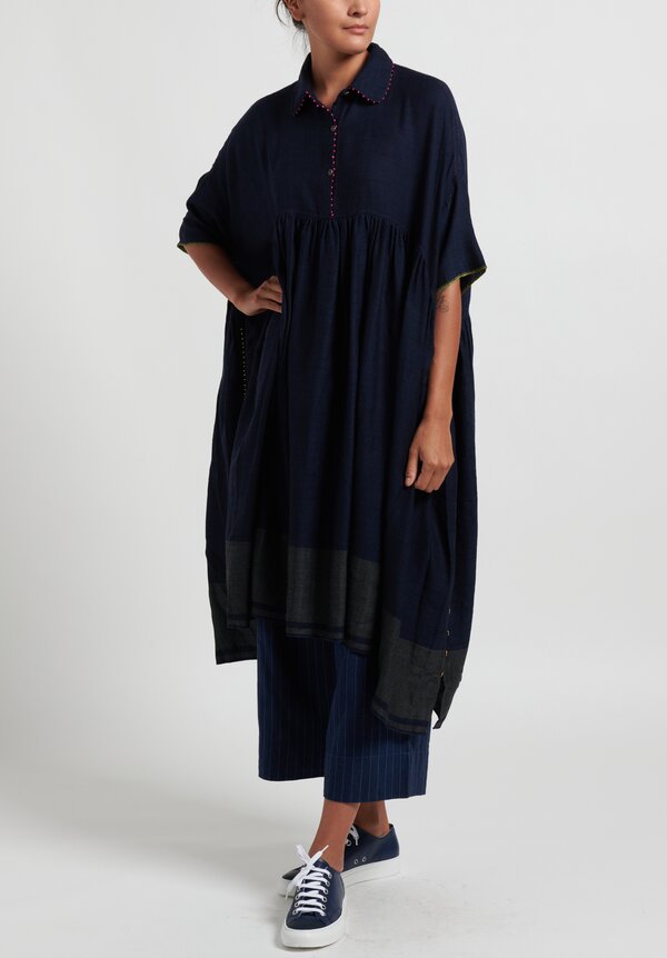Pero Wool Button-Down Dress in Navy Blue	