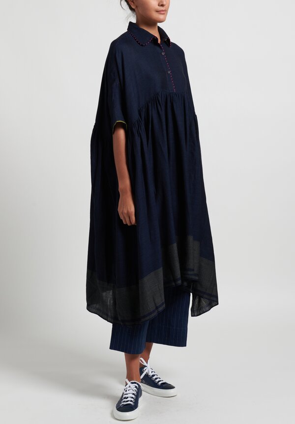 Pero Wool Button-Down Dress in Navy Blue	