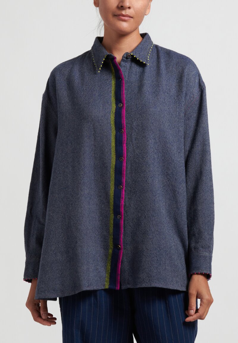 Pero Wool Oversize Thread Accent Collar Shirt in Grey	