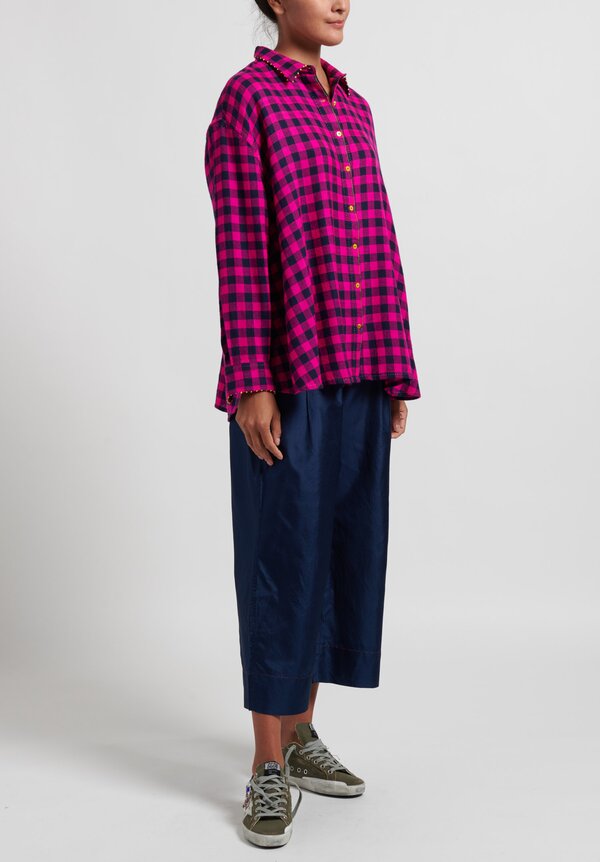 Pero Wool Oversize Thread Accent Collar Shirt	in Pink/Blue