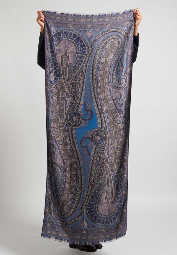Etro Modal Cashmere Paisley Scarf in Blue	