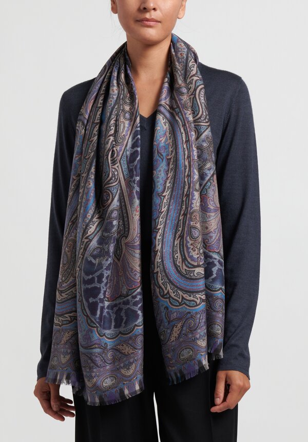 Etro Modal Cashmere Paisley Scarf in Blue	