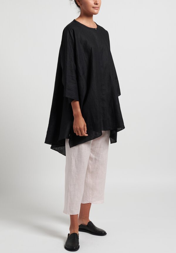 Shi Linen Short Sleeve Blouse in Black