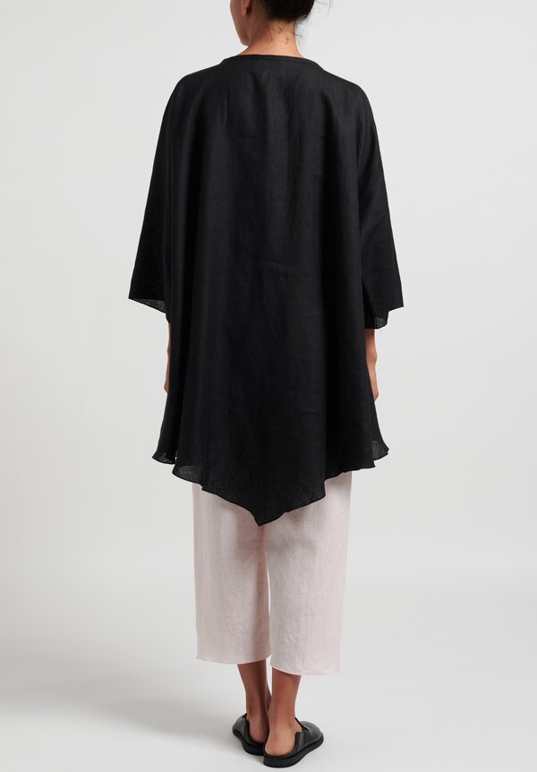 Shi Linen Short Sleeve Blouse in Black