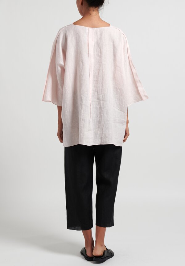 Shi Linen V-Neck Pleated Blouse in Pink