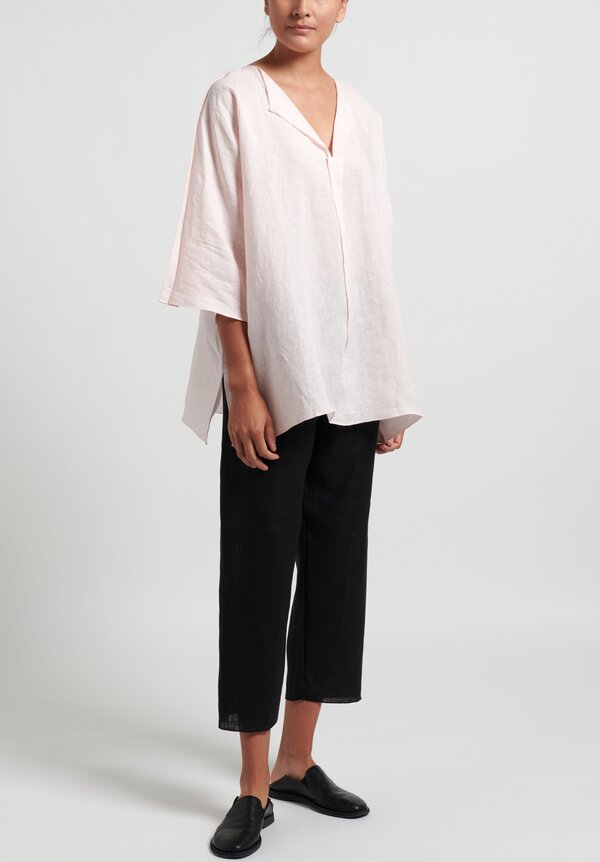Shi Linen V-Neck Pleated Blouse in Pink