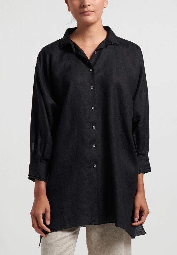 Shi Linen Double Collar Shirt in Black | Santa Fe Dry Goods . Workshop ...