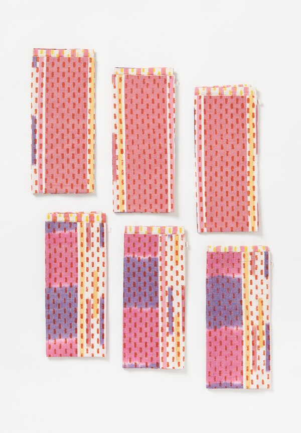 Gregory Parkinson Set of 6 Hand-Loomed Ikat Printed Napkins Summer Fiesta Stripe	