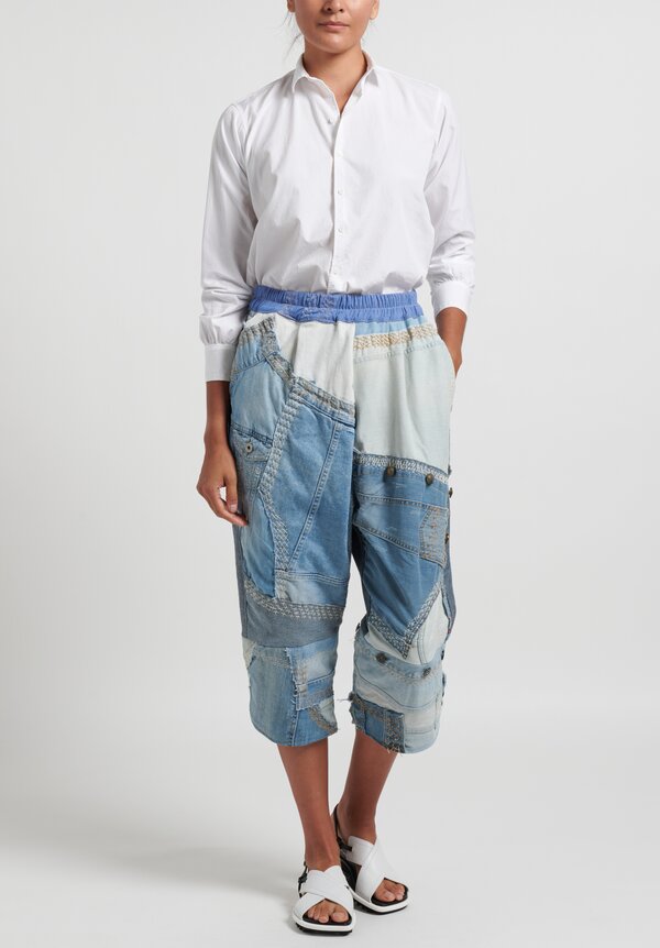 By Walid Denim Patchwork Pants in Blue	