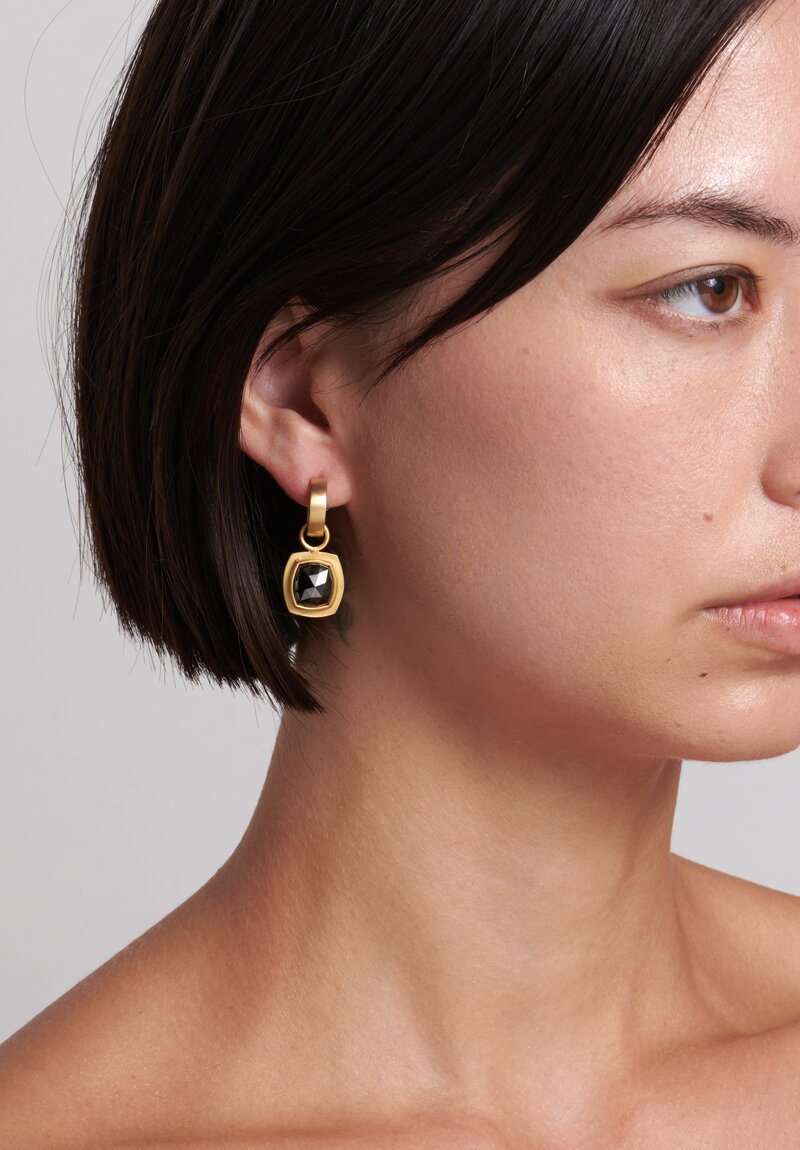 Karen Melfi 22K Gold Black Diamond Drop Earrings Yellow Gold	