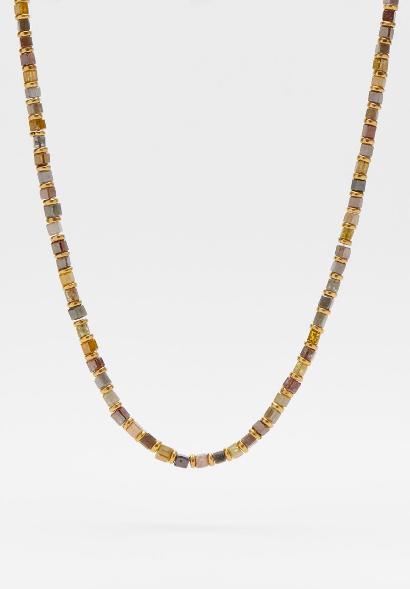 Karen Melfi Polished Cube Diamond with 18K Gold Spacers and Clasp Necklace	