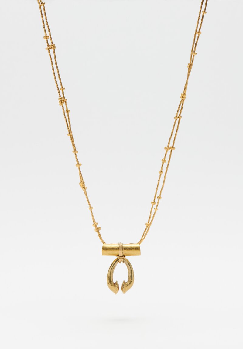 Karen Melfi 22K Gold Beads and Cambodian Nose Ring Necklace