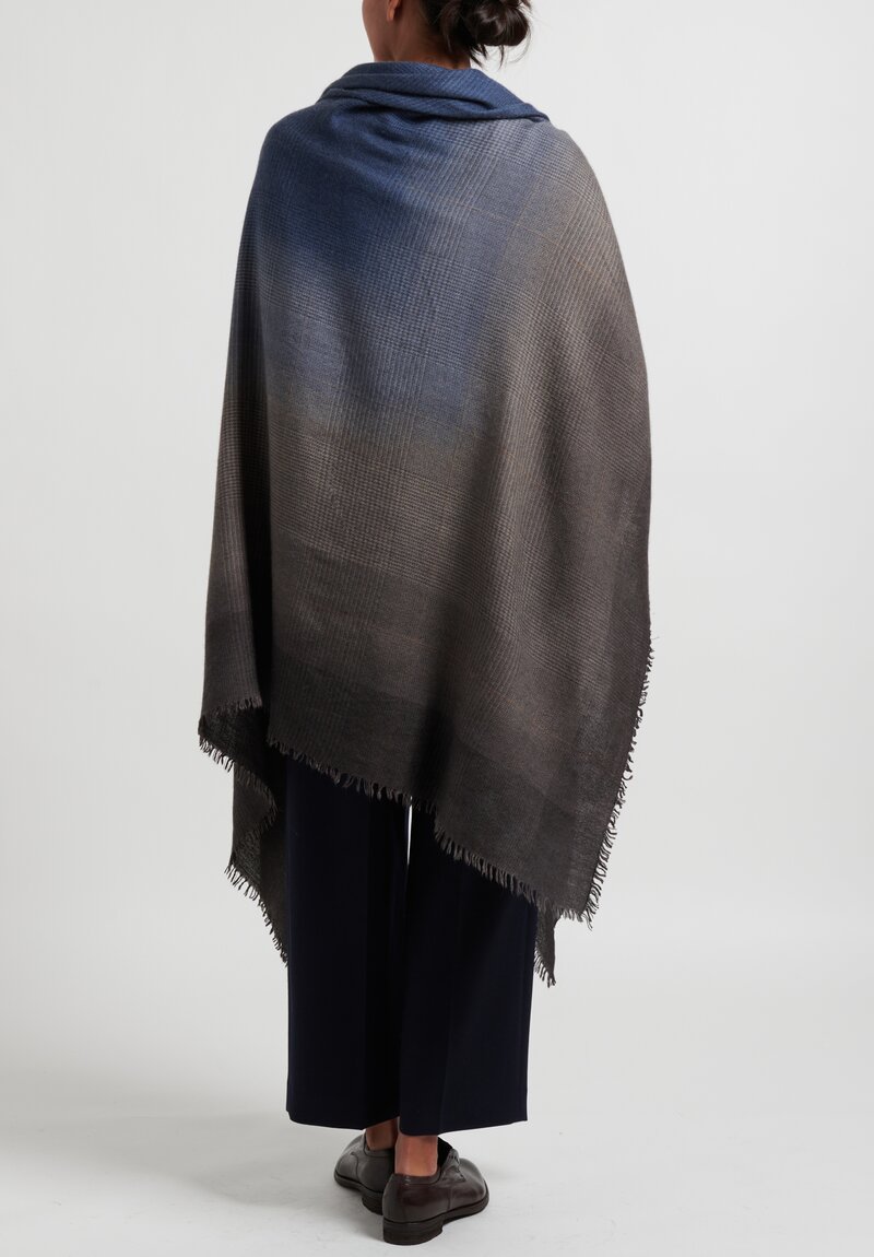 Alonpi Cashmere ''Stola Dipinta a Mano'' Scarf in Brown, Blue & Grey	