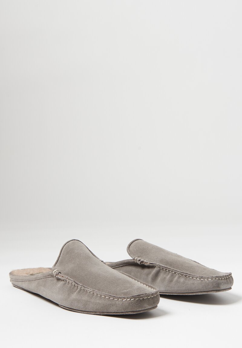 Alonpi Cashmere Suede Megeve Mule Slippers in Grey