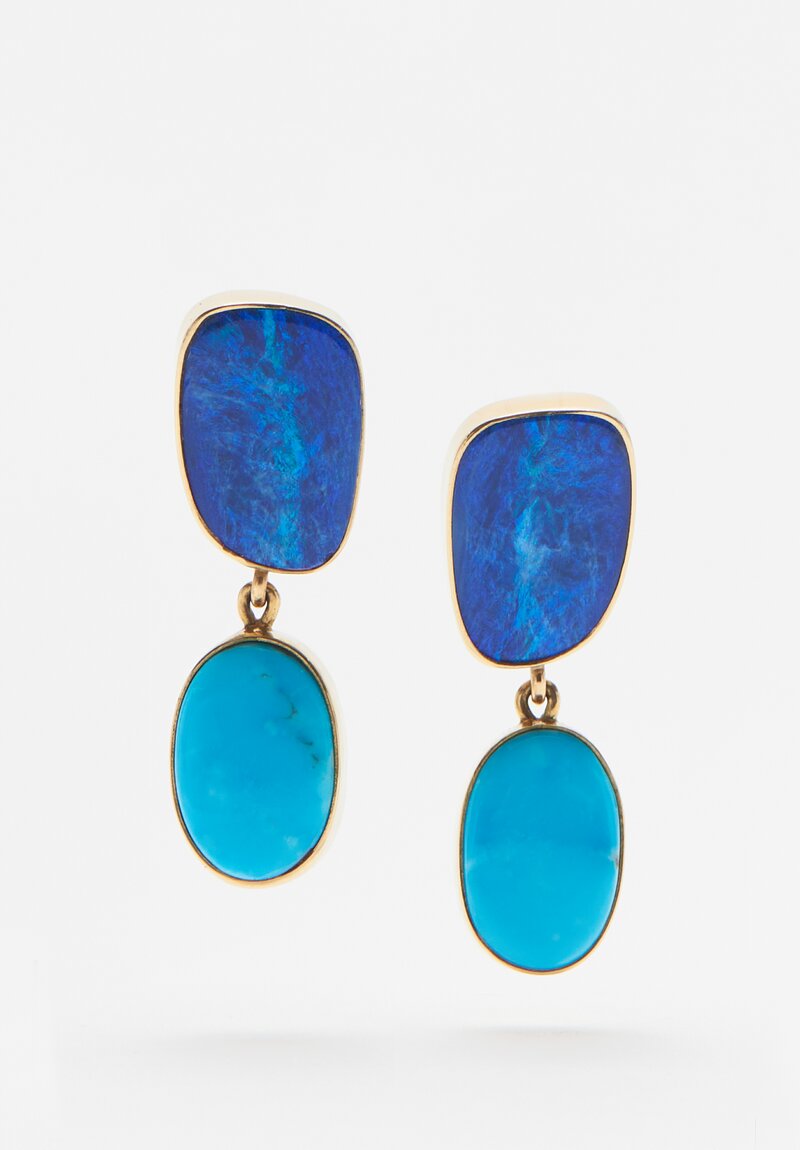 Greig Porter 18k Opal and Sleeping Beauty Turquoise 2-Drop Earrings	