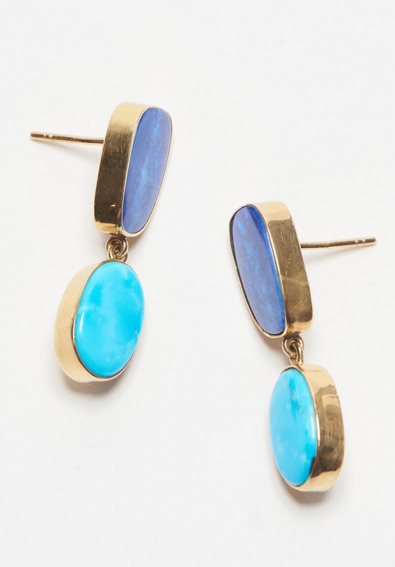 Greig Porter 18k Opal and Sleeping Beauty Turquoise 2-Drop Earrings	