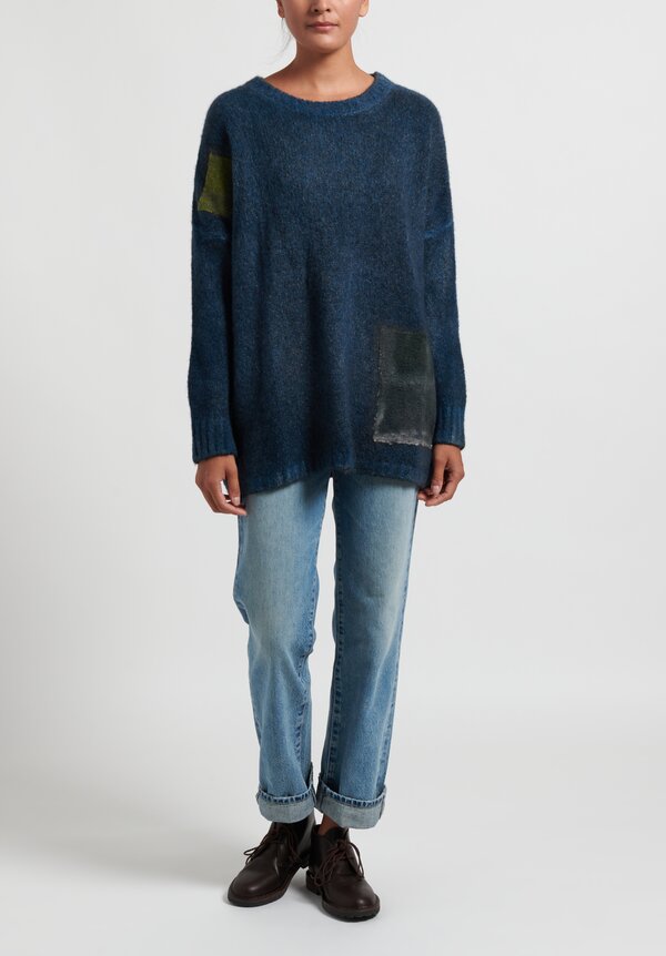 F Cashmere ''Mia'' Felted Patch Sweater in Blue	