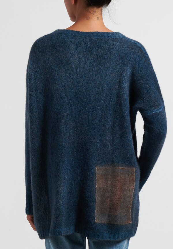 F Cashmere ''Mia'' Felted Patch Sweater in Blue	