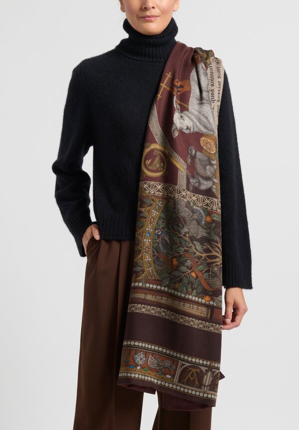 Sabina Savage ''The Faithful Lamb'' Cashmere Backed Scarf Port/ Crimson	