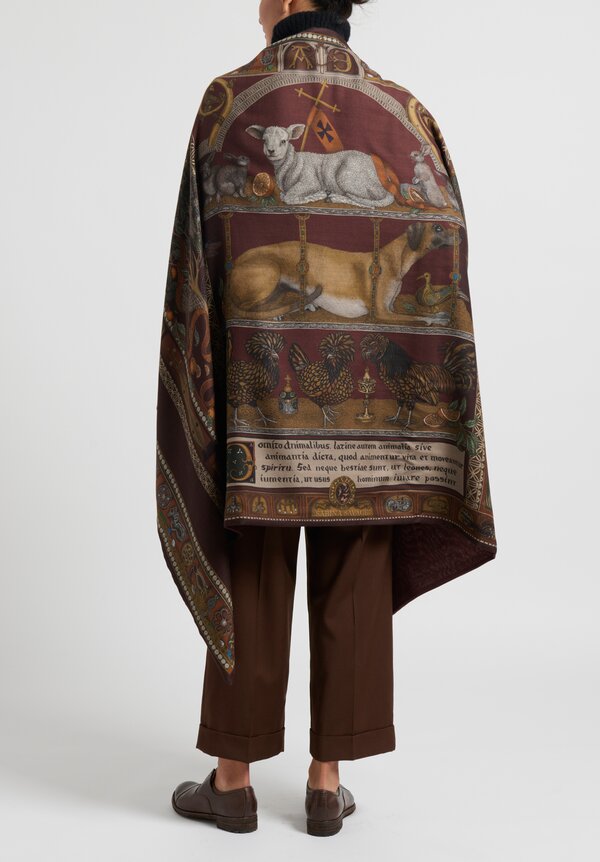 Sabina Savage ''The Faithful Lamb'' Cashmere Backed Scarf Port/ Crimson	