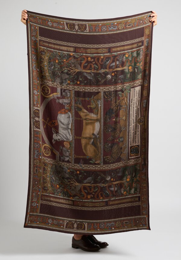 Sabina Savage ''The Faithful Lamb'' Cashmere Backed Scarf Port/ Crimson	