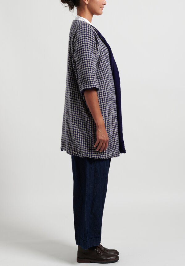 Daniela Gregis Cashmere Woven Checkers ''Cappotto'' Coat in Natural/Blue	